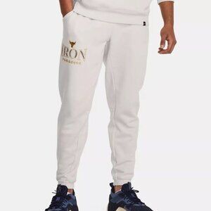 Men's Project Rock Rival Fleece Joggers White/ Navy Blue Under Armour Pants 2XL